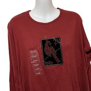 NWT Top Stitch By Morning Sun Embellished Jewel Cardinal Long Sleeve Top
